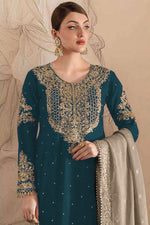 Tasteful Teal Color Georgette Fabric Partywear Suit