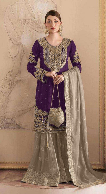 Tasteful Purple Color Georgette Fabric Partywear Suit
