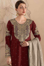 Tasteful Maroon Color Georgette Fabric Partywear Suit