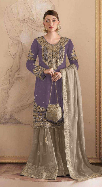 Tasteful Purple Color Georgette Fabric Partywear Suit