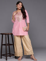 Pretty Pink Color Polyester Fabric Designer Kurti
