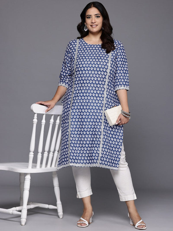 Divine Blue Color Cotton Fabric Designer Kurti
