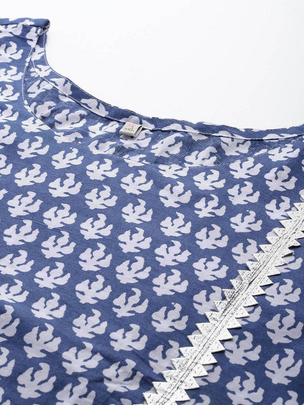 Divine Blue Color Cotton Fabric Designer Kurti