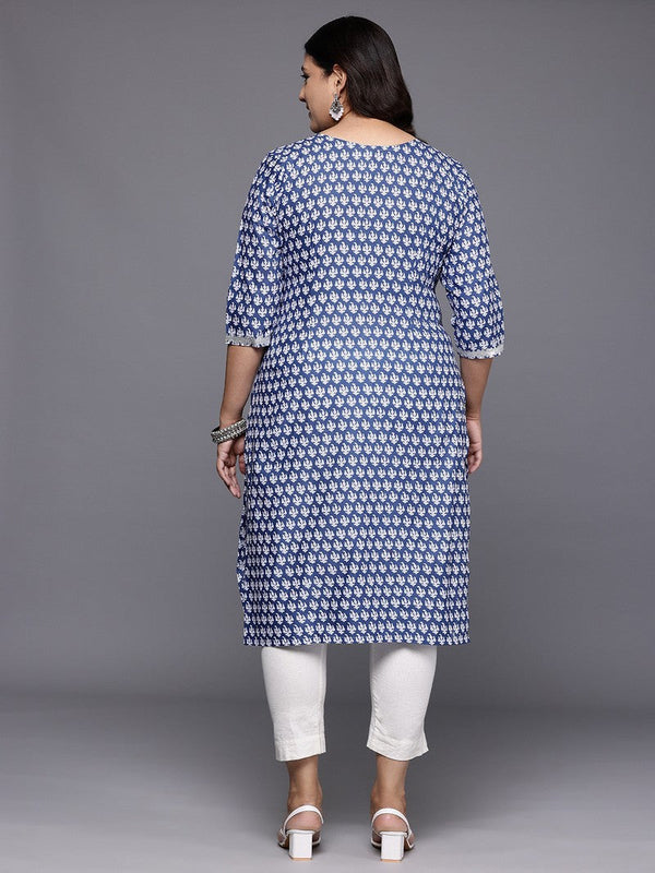 Divine Blue Color Cotton Fabric Designer Kurti