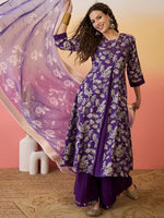 Amazing Purple Color Silk Fabric Plazzo Suit