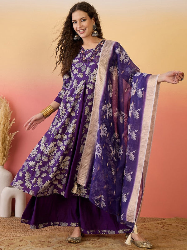 Amazing Purple Color Silk Fabric Plazzo Suit