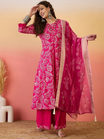 Amazing Pink Color Silk Fabric Plazzo Suit