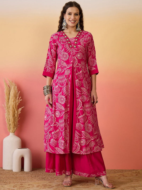 Amazing Pink Color Silk Fabric Plazzo Suit
