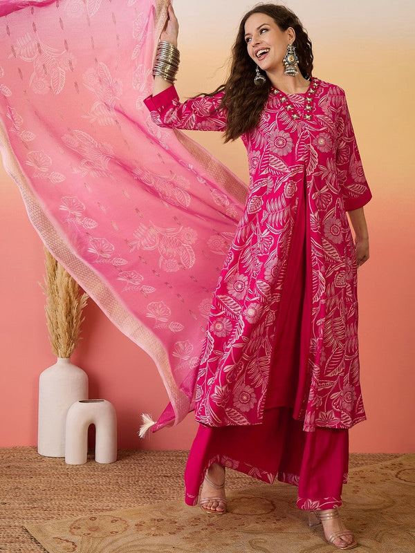 Amazing Pink Color Silk Fabric Plazzo Suit