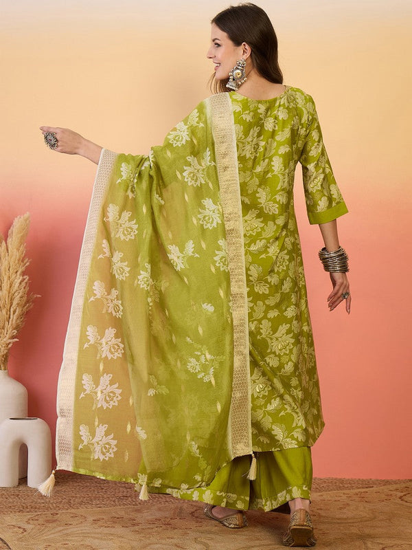 Amazing Green Color Silk Fabric Plazzo Suit