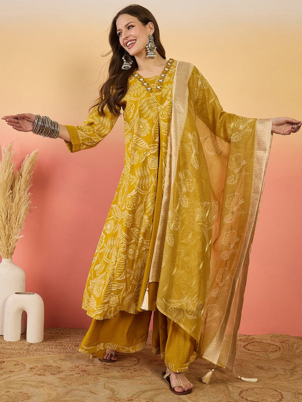 Amazing Mustard Color Silk Fabric Plazzo Suit