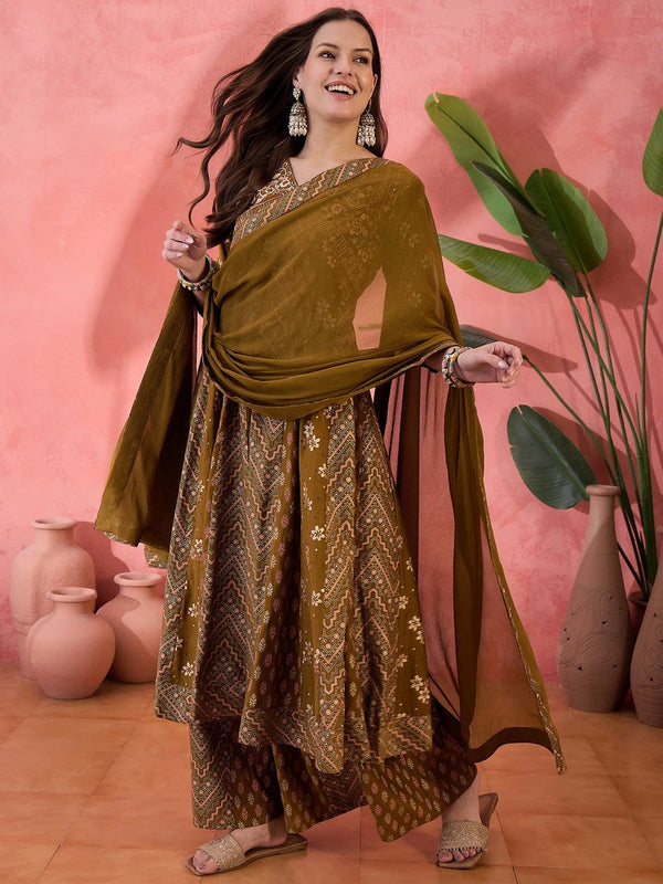 Amazing Brown Color Silk Fabric Plazzo Suit