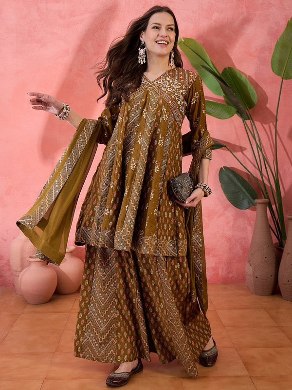 Amazing Brown Color Silk Fabric Plazzo Suit