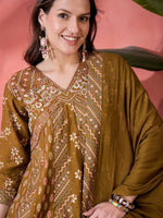 Amazing Brown Color Silk Fabric Plazzo Suit