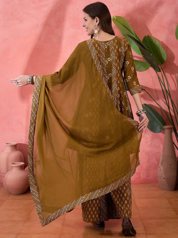 Amazing Brown Color Silk Fabric Plazzo Suit
