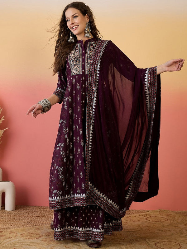 Amazing Wine Color Silk Fabric Plazzo Suit