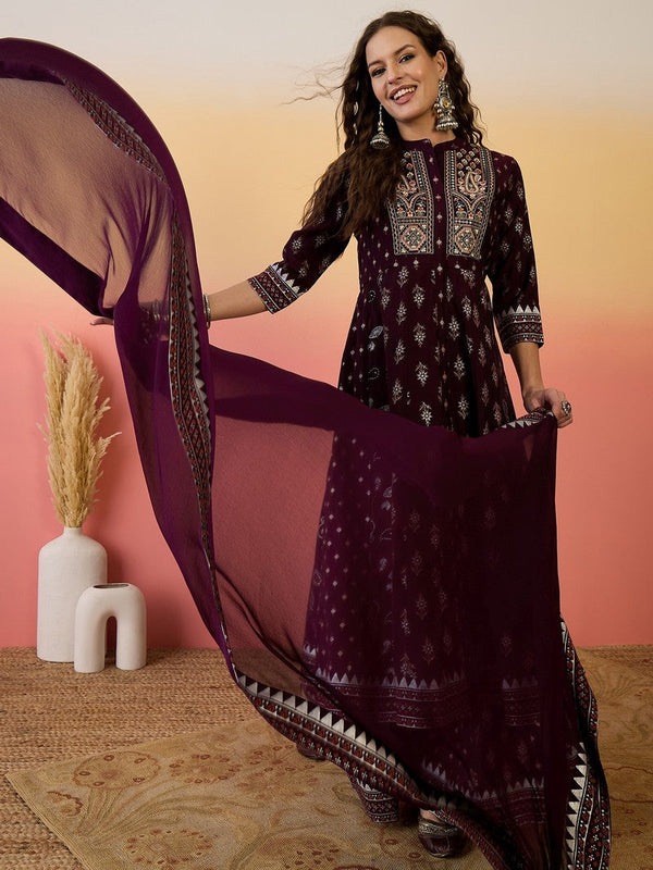 Amazing Wine Color Silk Fabric Plazzo Suit