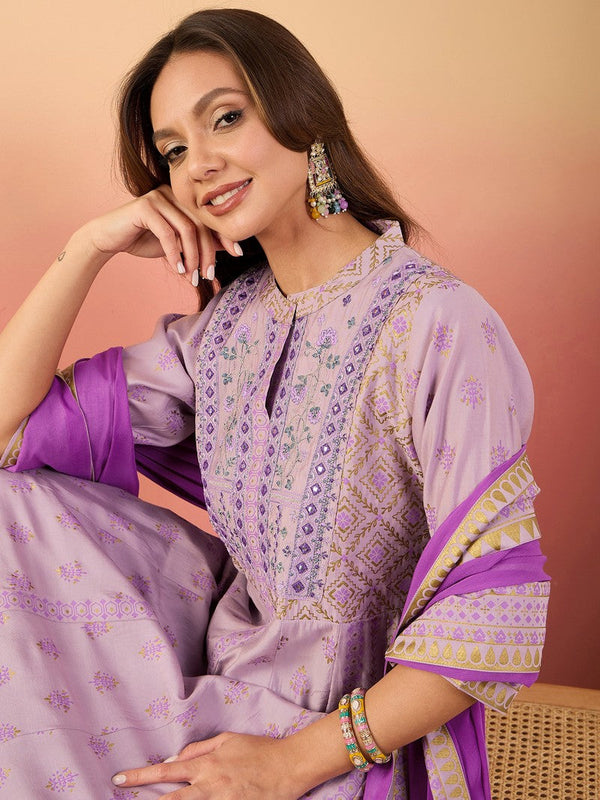 Amazing Purple Color Silk Fabric Plazzo Suit