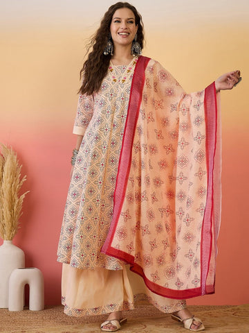 Amazing Peach Color Silk Fabric Plazzo Suit