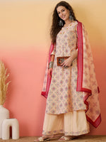 Amazing Peach Color Silk Fabric Plazzo Suit