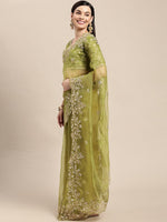 Wonderful Green Color Organza Fabric Partywear Saree
