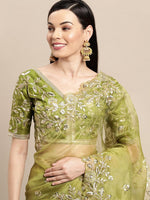 Wonderful Green Color Organza Fabric Partywear Saree