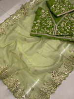 Wonderful Green Color Organza Fabric Partywear Saree