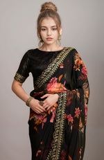 Wonderful Black Color Georgette Fabric Designer Saree