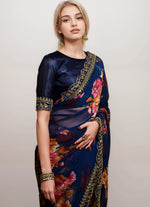 Wonderful Blue Color Georgette Fabric Designer Saree