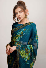 Wonderful Teal Color Georgette Fabric Designer Saree
