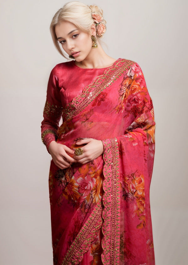 Wonderful Pink Color Georgette Fabric Designer Saree