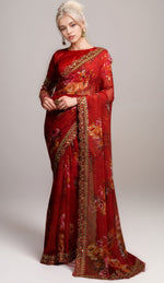 Wonderful Red Color Georgette Fabric Designer Saree