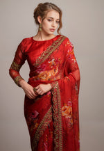 Wonderful Red Color Georgette Fabric Designer Saree