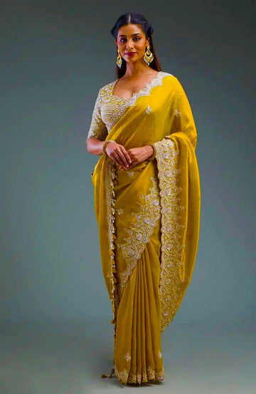 Wonderful MustardColor Silk Fabric Partywear Saree