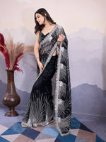 Wonderful Black Color Net Fabric Partywear Saree