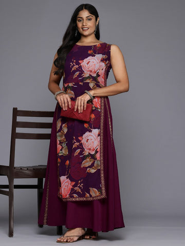Divine Voilet Color Georgette Fabric Designer Kurti