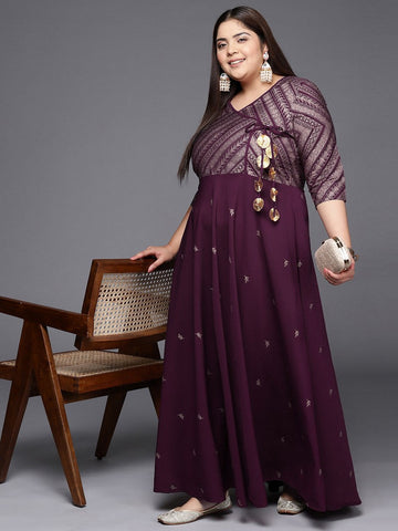 Divine Voilet Color Crepe Fabric Designer Kurti