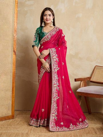 Wonderful Pink Color Chiffon Fabric Partywear Saree