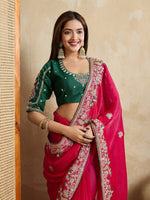 Wonderful Pink Color Chiffon Fabric Partywear Saree