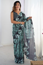 Beautiful Green Color Chinon Fabric Casual Saree