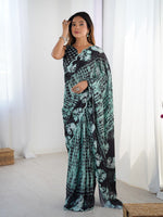 Beautiful Green Color Chinon Fabric Casual Saree