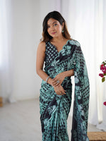 Beautiful Green Color Chinon Fabric Casual Saree
