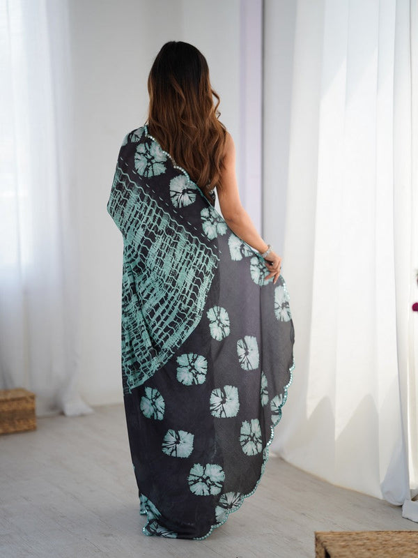 Beautiful Green Color Chinon Fabric Casual Saree