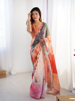 Beautiful Multi Color Chinon Fabric Casual Saree