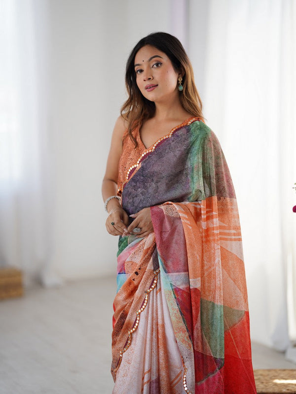 Beautiful Multi Color Chinon Fabric Casual Saree