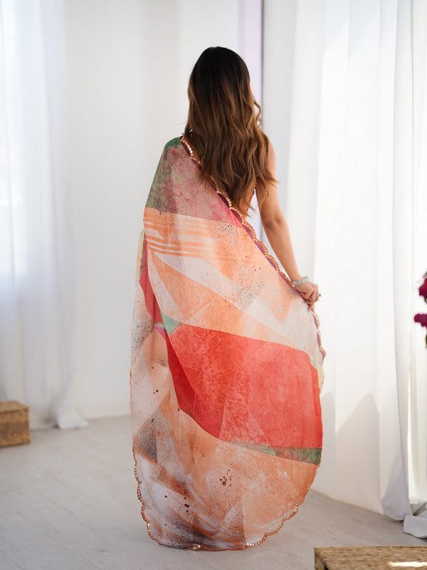 Beautiful Multi Color Chinon Fabric Casual Saree