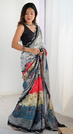 Beautiful Grey Color Chinon Fabric Casual Saree