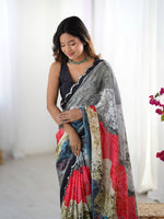 Beautiful Grey Color Chinon Fabric Casual Saree