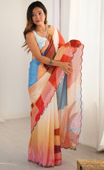 Beautiful Multi Color Chinon Fabric Casual Saree