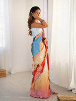 Beautiful Multi Color Chinon Fabric Casual Saree